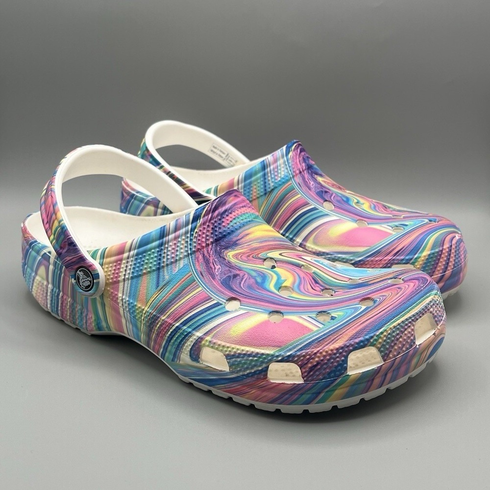 Crocs Classic Clogs Multicolor Tie Dye Rainbow Slip Ons - Men's Size 10 USED